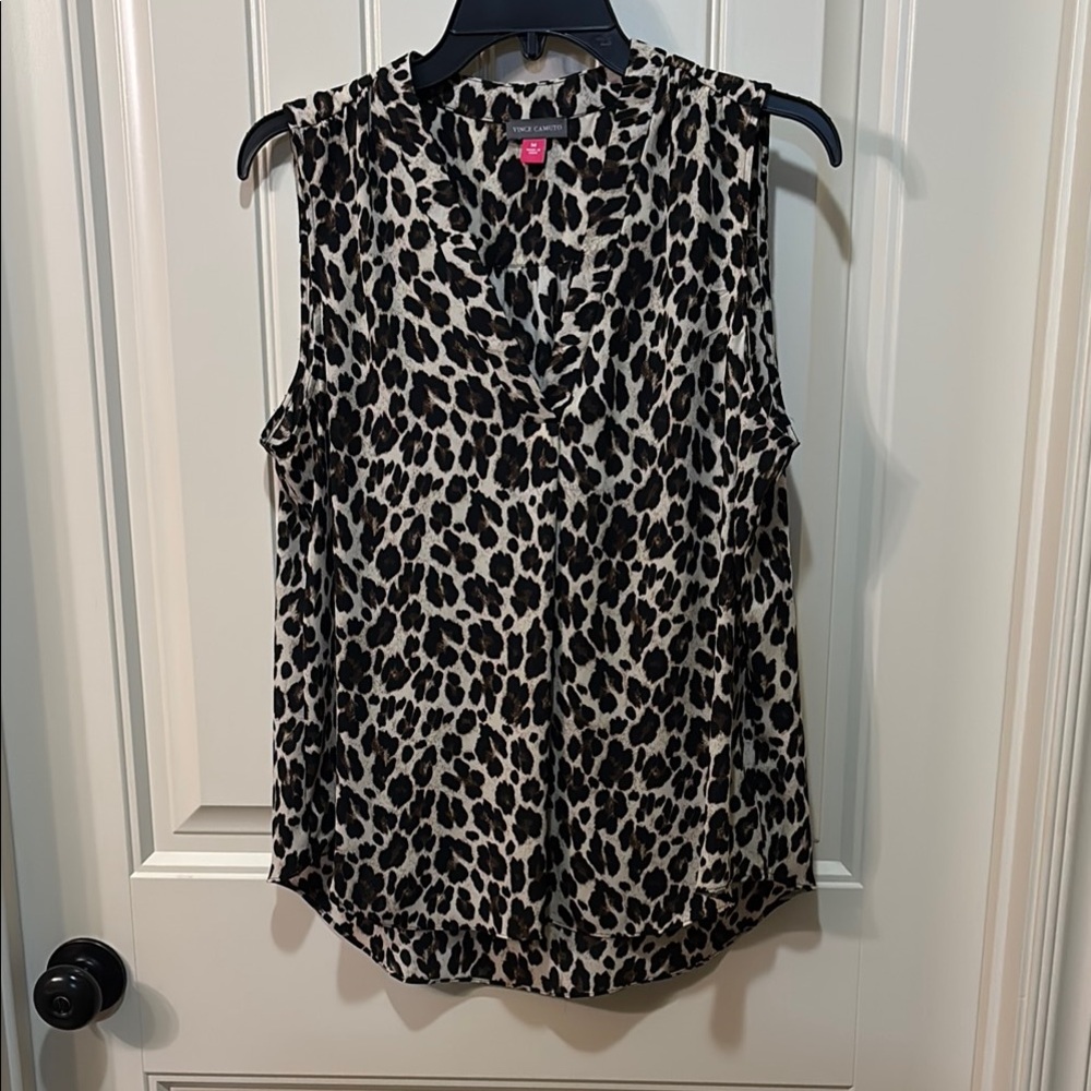 Vince Camuto Sleeveless Leopard Print Blouse Black Cream